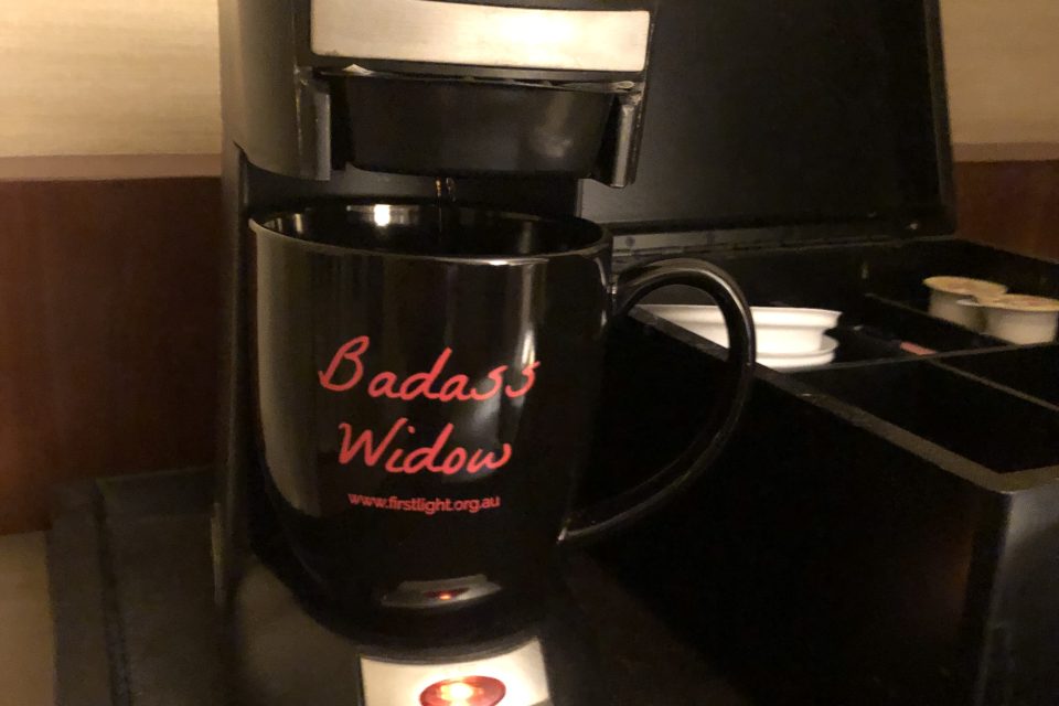 coffee cup titled Badass Widow