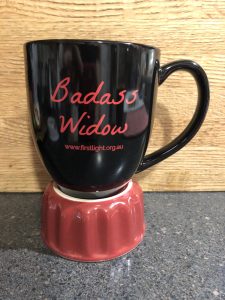 coffee cup that says Badass Widow