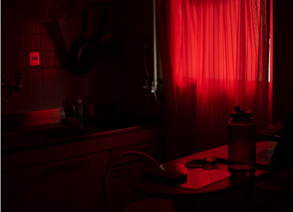red room with red curtain