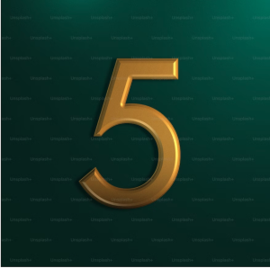 the number 5 in gold on a green background