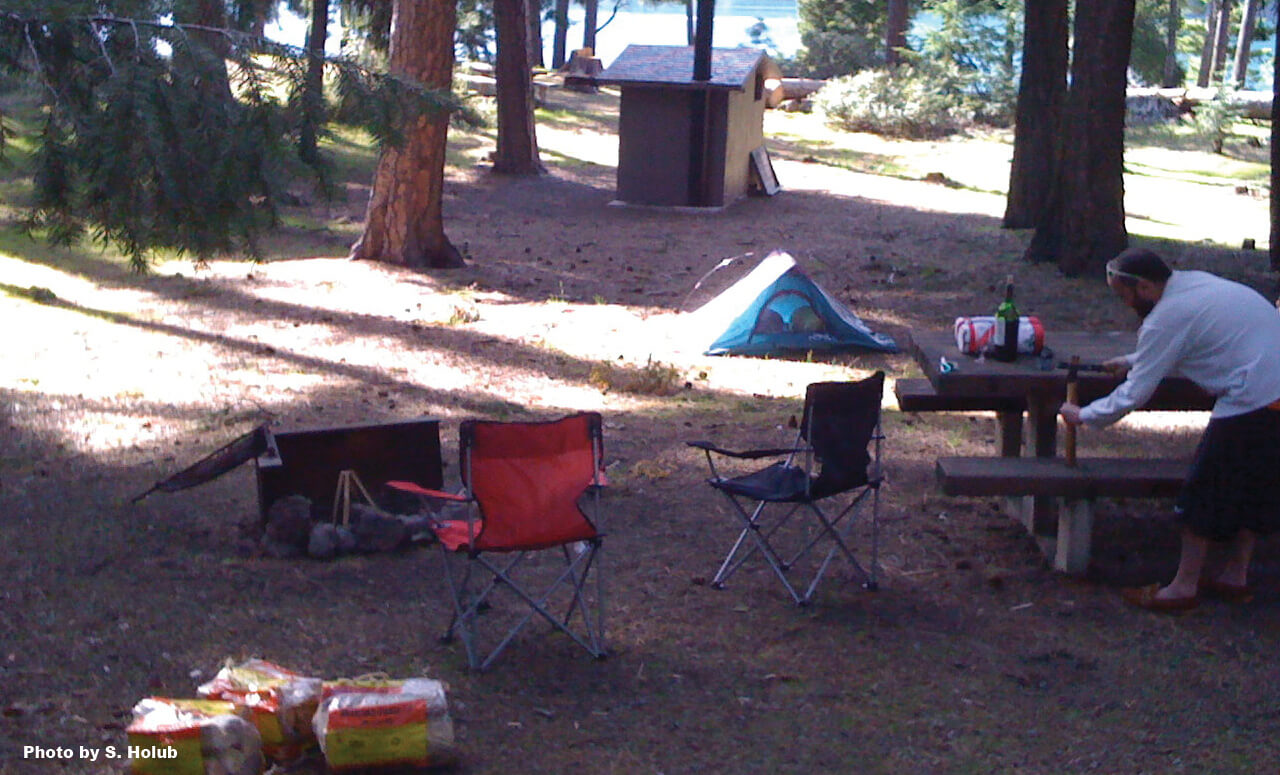 A photo of a camp spot at a lake campground