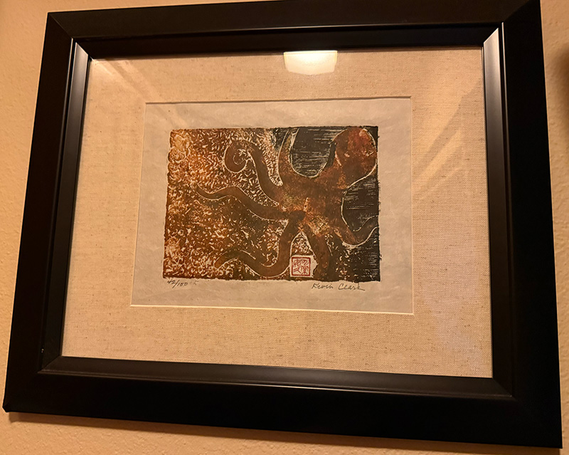 octopus wood block print by kevin clark