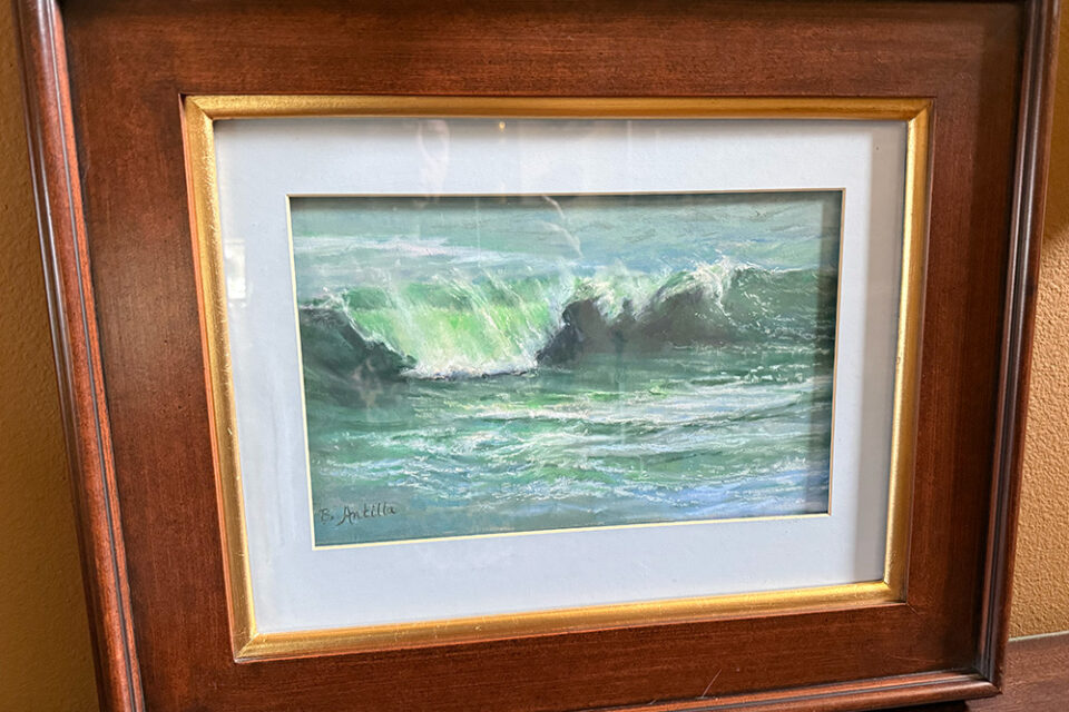 an oil pastel of an ocean wave