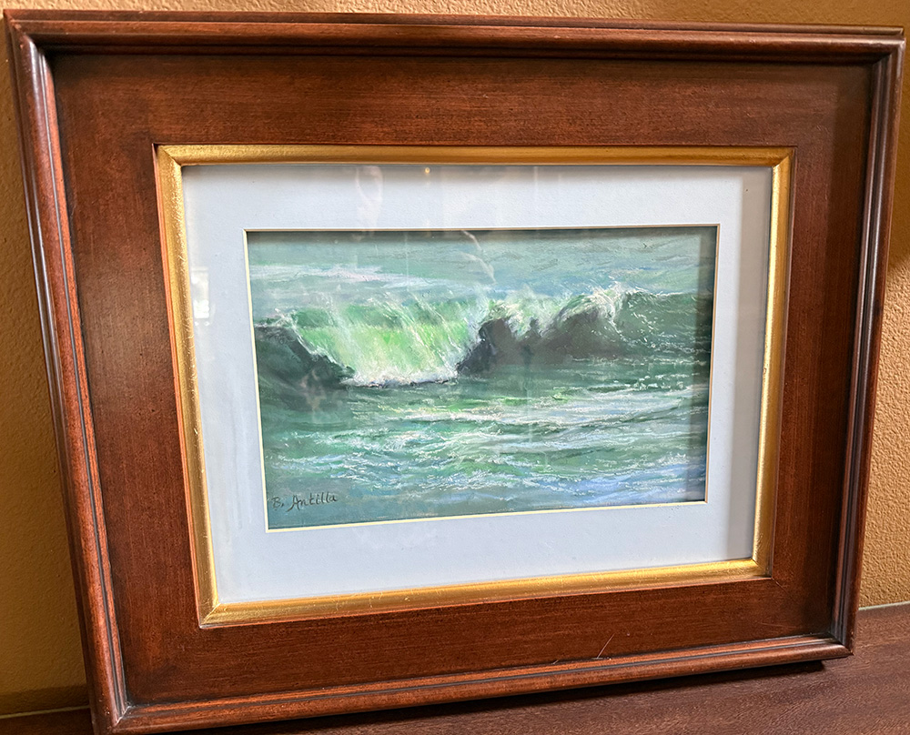 an oil pastel of an ocean wave